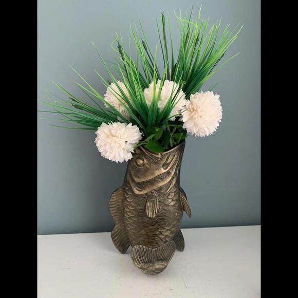 VTG Koi Fish Brass Vase Statue Sculpture Home Decor - Picture 6 of 15